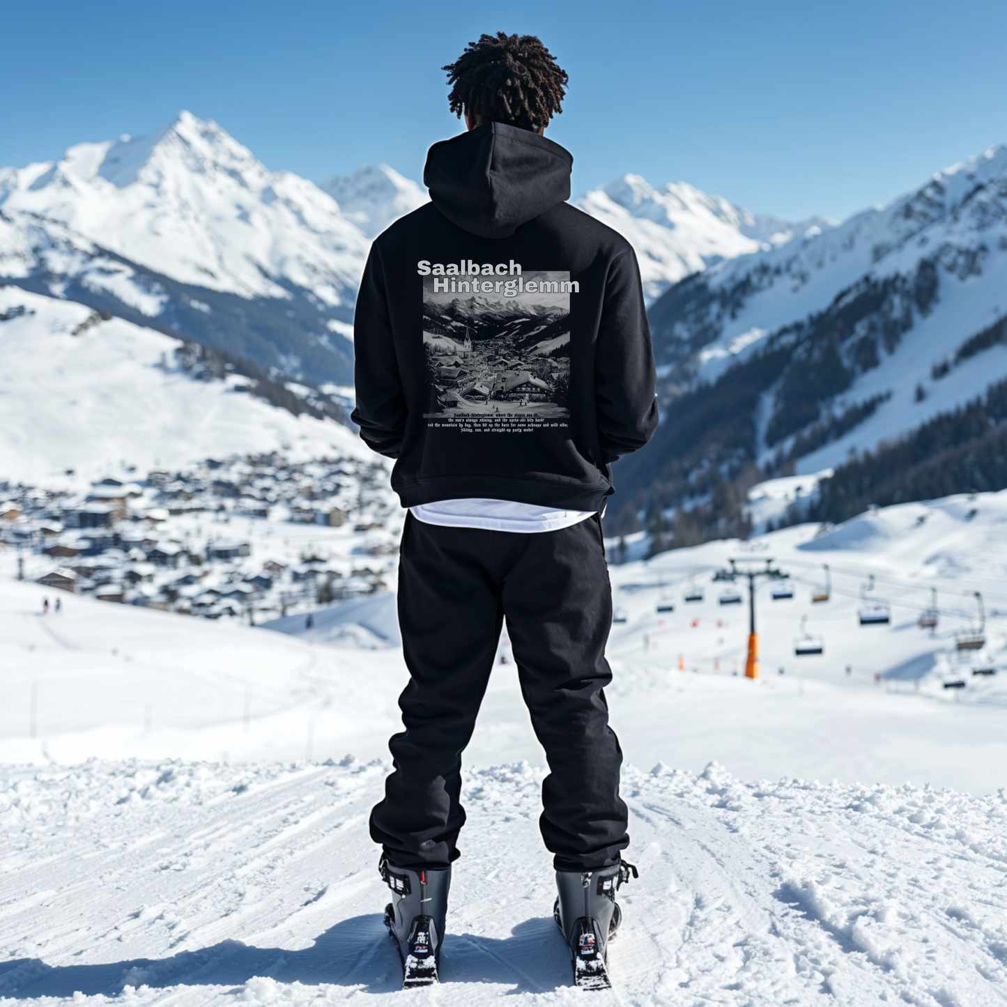 'Saalbach-Hinterglemm Black-White' Oversized Hoodie